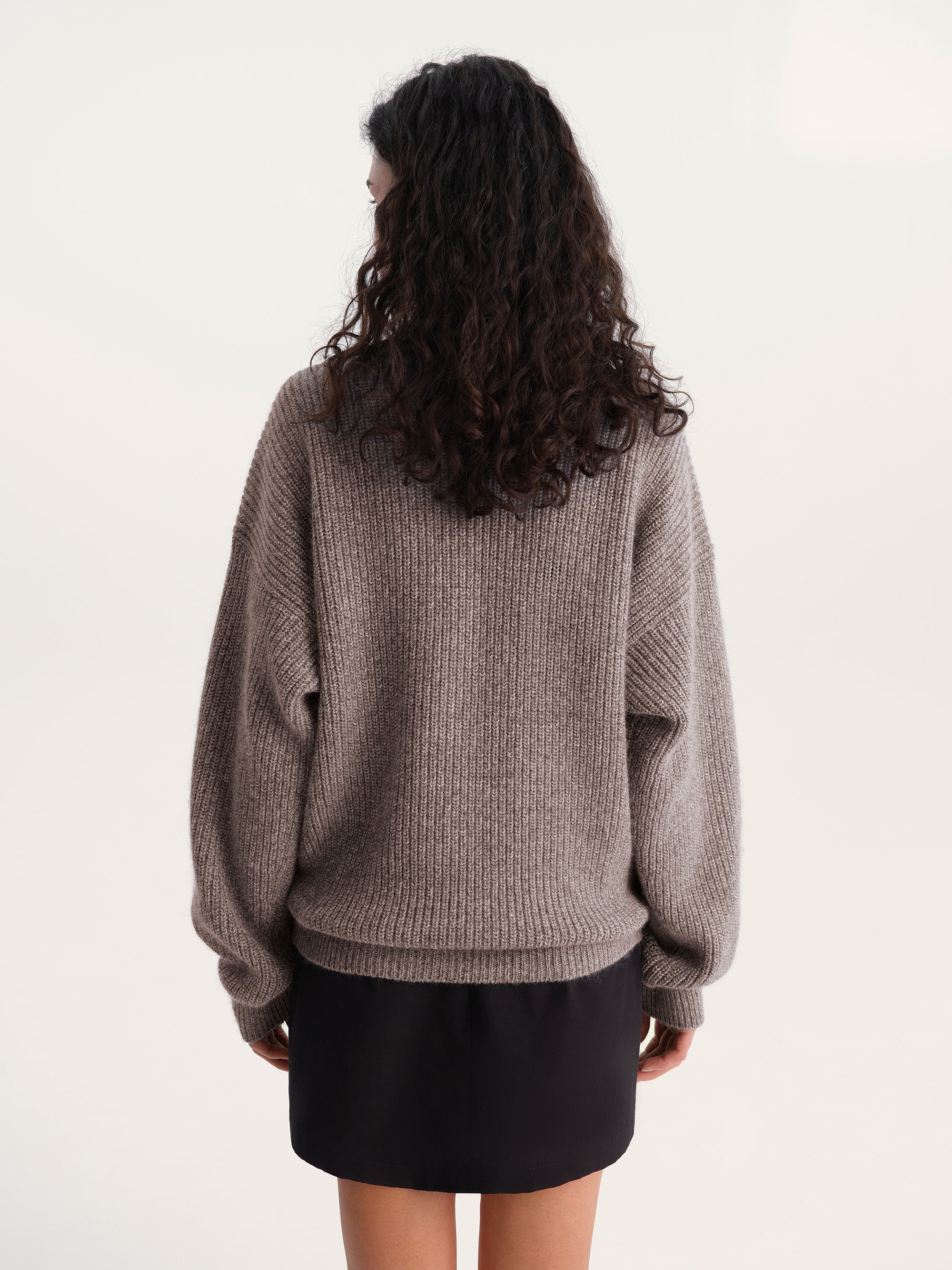 Full-Zip Knit Sweater in Brown